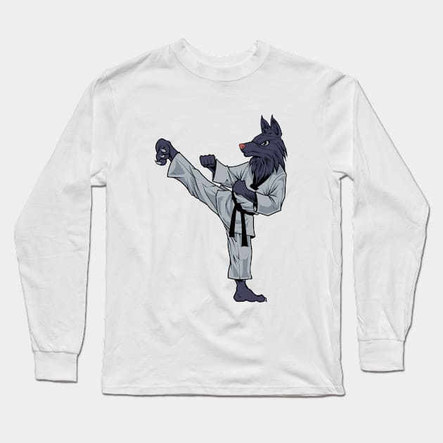 Cartoon Wolf does Tang Soo Do Long Sleeve T-Shirt by Modern Medieval Design